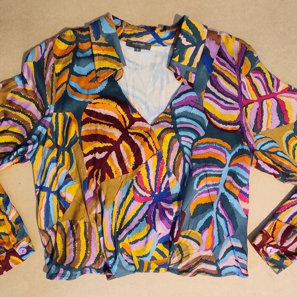 Haute Hippie Faux Wrap Top Colorful Tropical Women's size Small - Picture 11 of 15